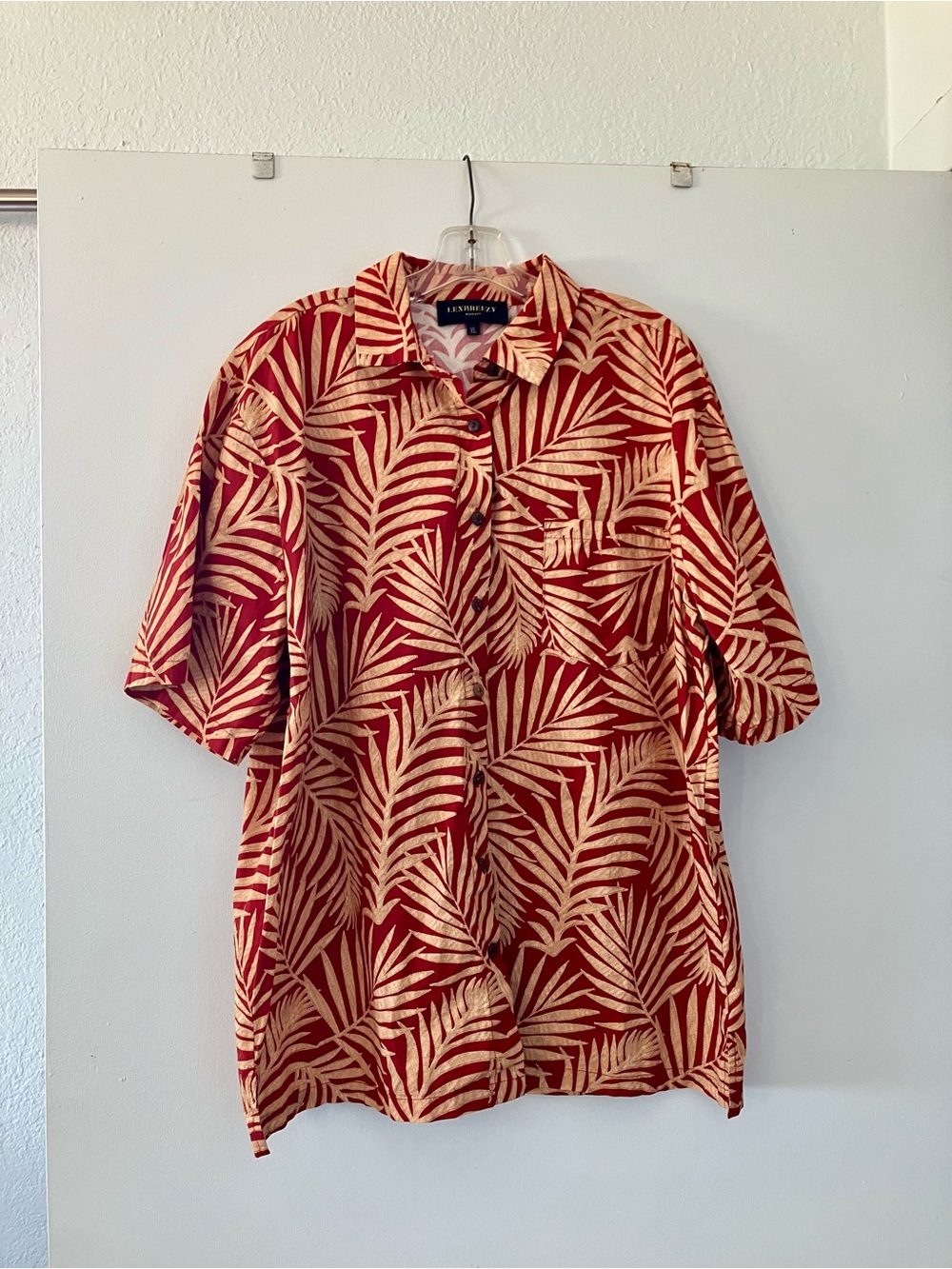 Lex Breezy Hawaii Red & Cream Tropical Palm Short-Sleeve Aloha Shirt